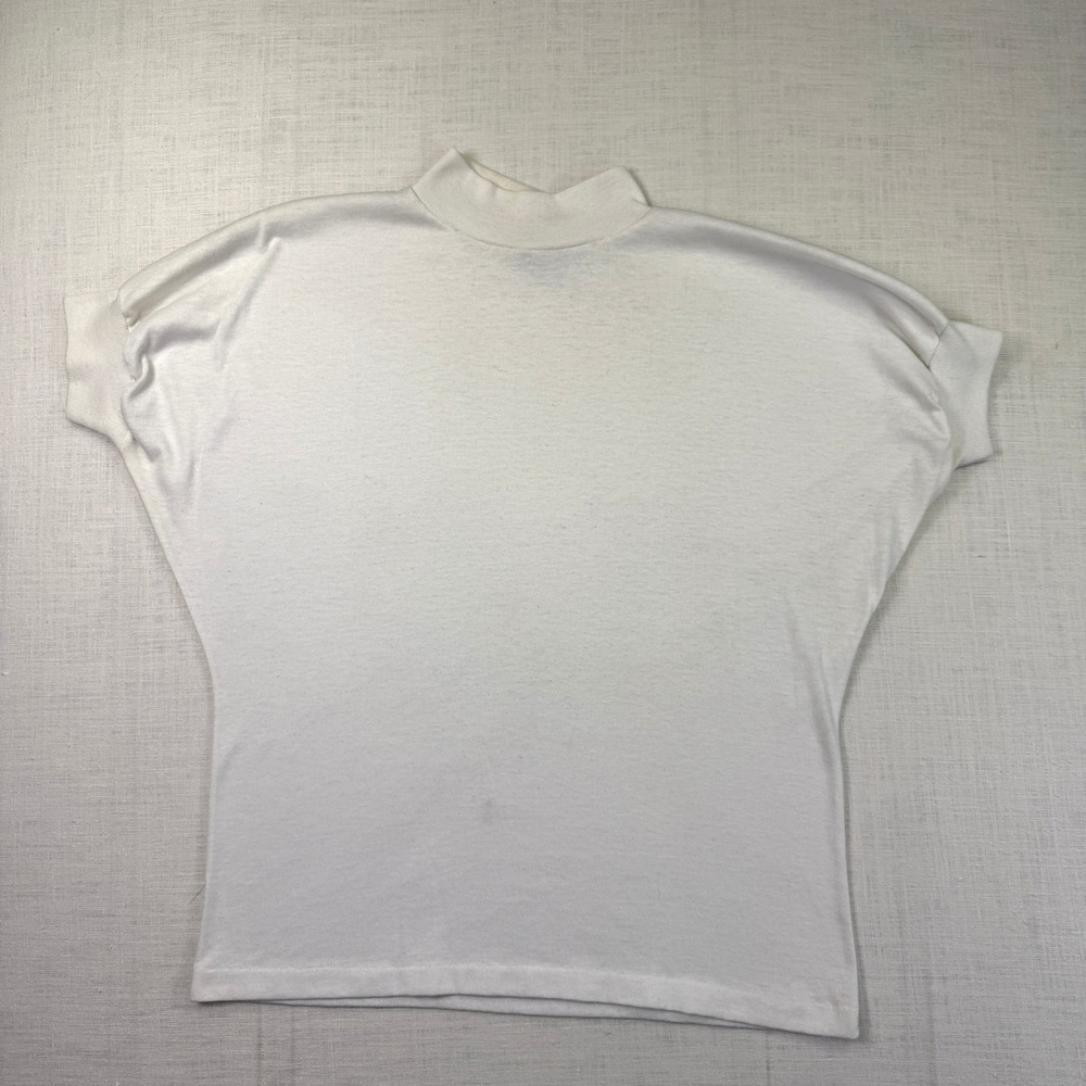 VTG Sky Lite Mock Neck Top S White Women Small Batwing Short Sleeve Knit USA 80s